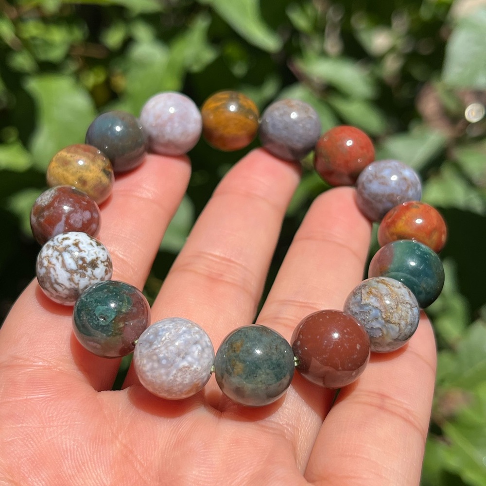 13mm stretchable rainbow color ocean jasper‎ bracelet